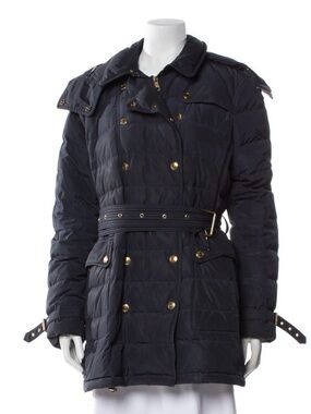 Burberry with hood Belted Pea Coat with Gold Hardware
